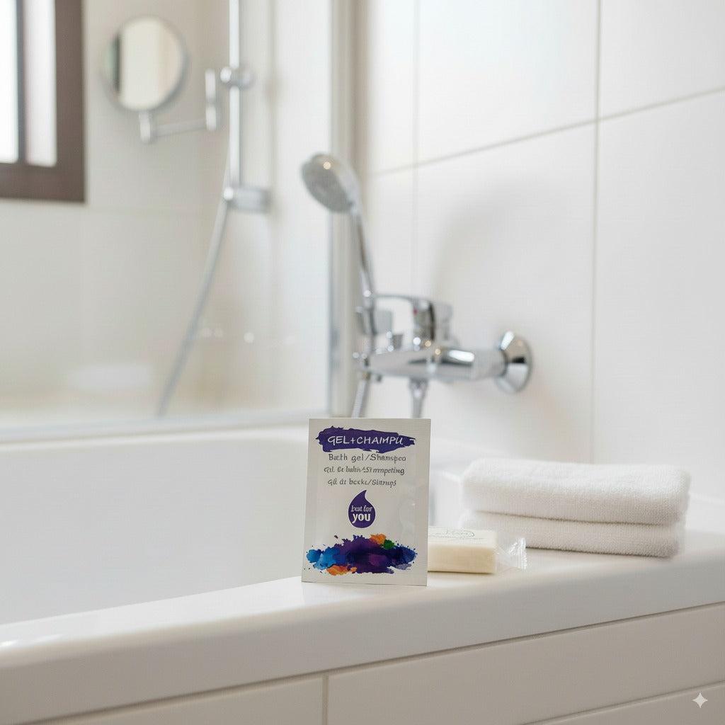 Saquetas de gel de banho + champô 10 ml